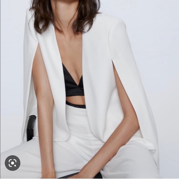 ZARA White Blazer Cape Jacket, XS - Picture 2 of 16